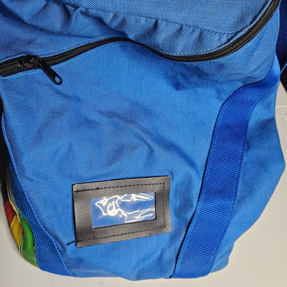 Vintage 80s Rainbow Stripe Canvas Duffel Bag Blue Retro Gym Travel Weekender - Picture 4 of 8